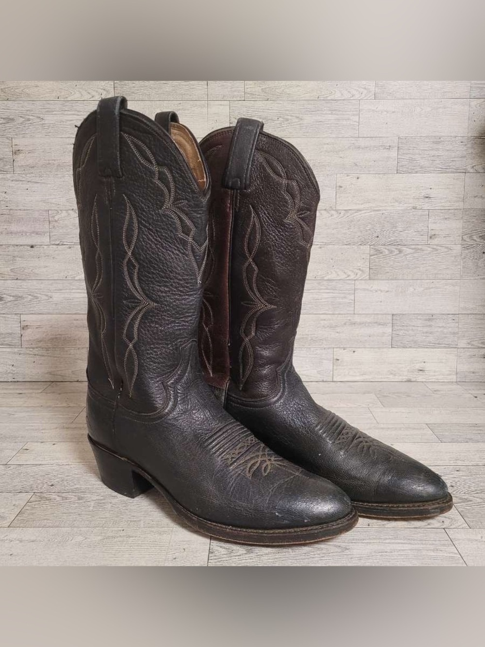 Dan Post Exotic Black Elk Skin Leather Black Vintage Cowboy Boots Men's 8.5 D